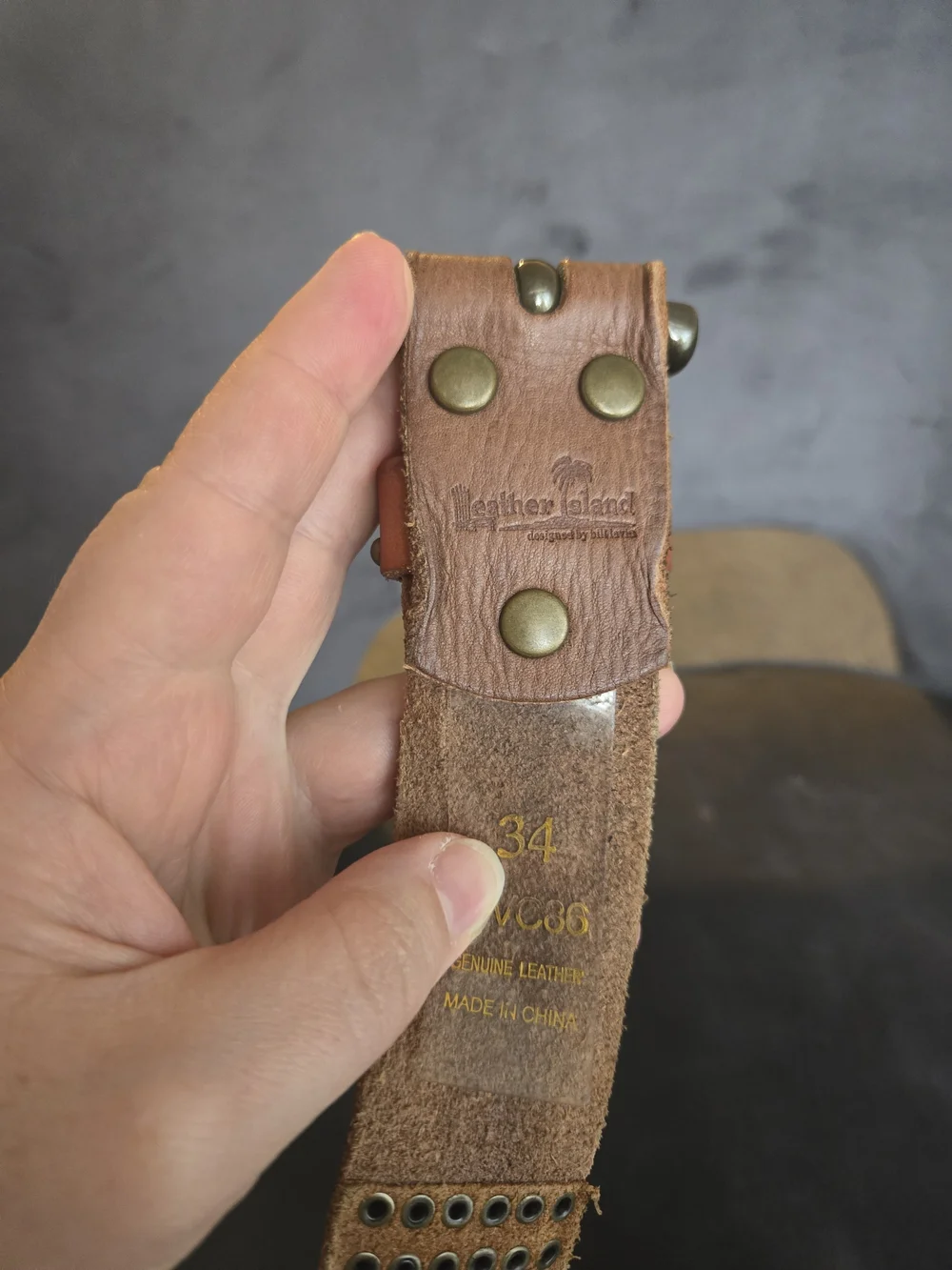 Leather Island Bill Lavin Vintage Wide Brown Studded Western Belt Double Prong